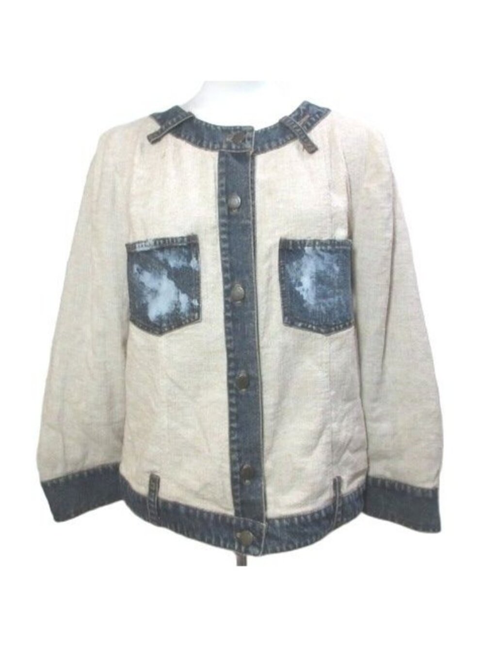 Dolce & Gabbana Archive Denim Jacket Leopard Lining Distressed Linen JP L 44